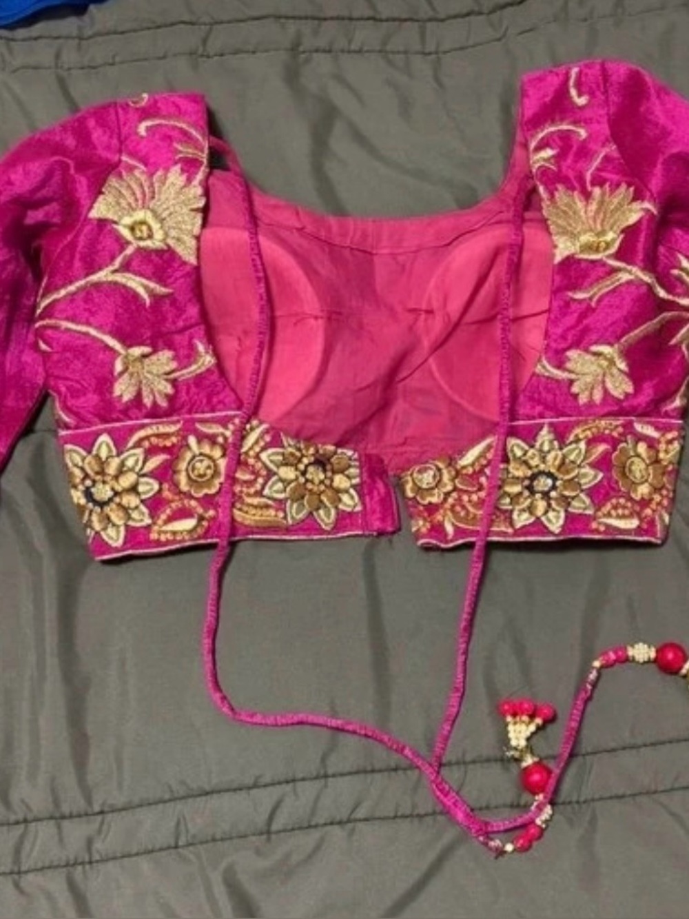 Fuchsia Embroidered Long-Sleeve Women's saree Blouse